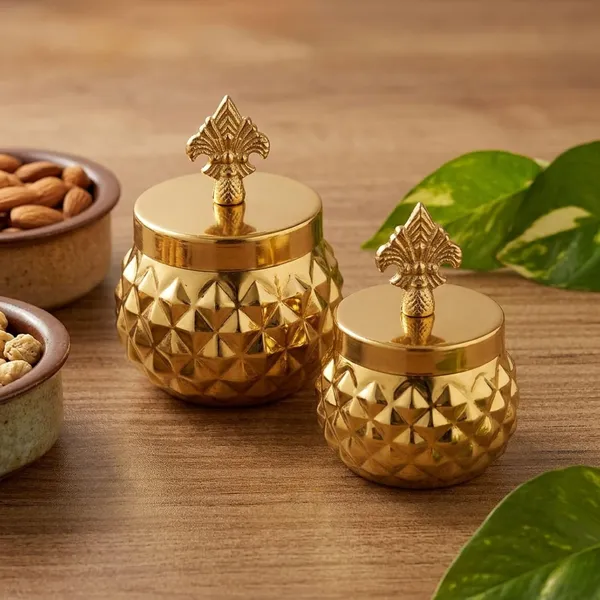 Arts_Impex_Handcrafted_Brass_Diamond_Jar_Gold_Finish_Set_Of_2