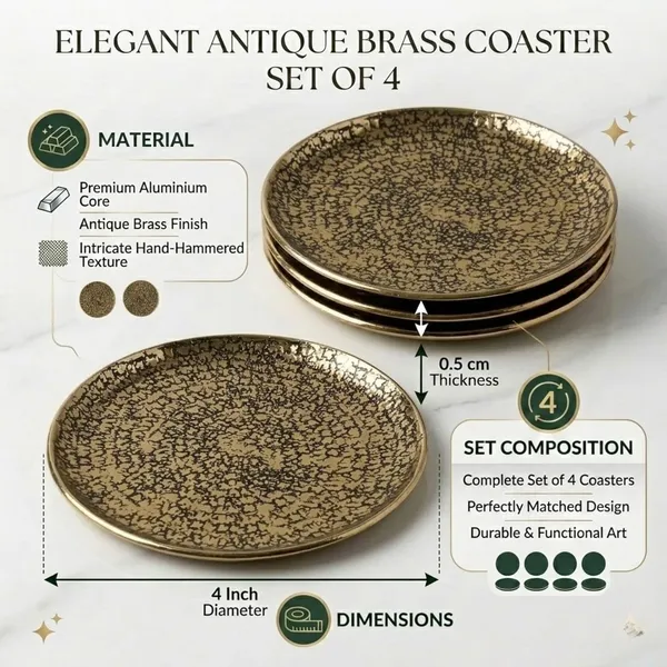 Hammered_Brass_Coasters_Round_Gold_Finish_Metal_Textured_Surface_Heat_Resistant_Set_Of_4_Luxury_Table_Decor
