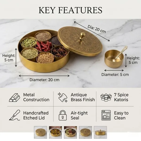 Brass_Masala_Box_With_Spoon_For_Kitchen_7_Removable_Spice_Katoris_Handcrafted_Etched_Lid_Antique_Brass_Finish_Airtight_Masala_Dabba_Masala_Dani_Namak