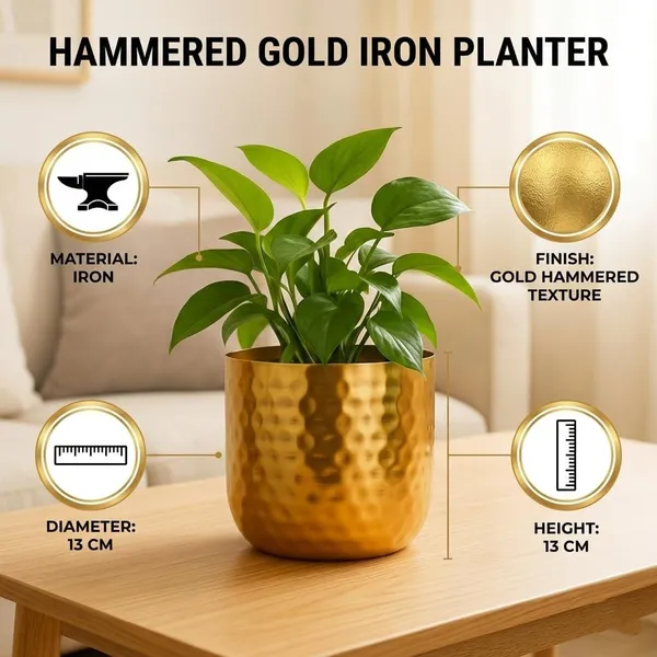 Hammered_Textured_Metal_Decorative_Planter_Gold_Finish_Flower_Pot_For_Indoor_Plants_Modern_Design