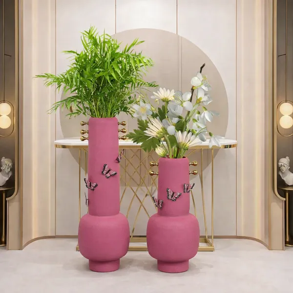 Set_Of_2_Metal_Flower_Vases_Matte_Powder_Coated_With_Floral_Motifs_Handcrafted_Table_Floor_Vases