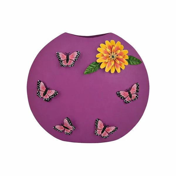 Arts_Impex_Handcrafted_Metal_Flower_Vase_Pink_Matte_Finish_Decorative_Tabletop_Flower_Pot_With_Sunflower_Butterfly_Design