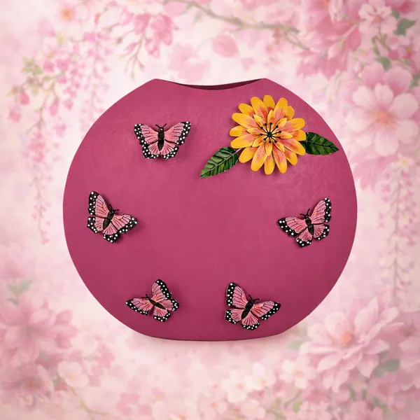 Arts_Impex_Handcrafted_Metal_Flower_Vase_Pink_Matte_Finish_Decorative_Tabletop_Flower_Pot_With_Sunflower_Butterfly_Design