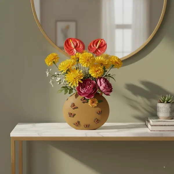 Arts_Impex_Handcrafted_Iron_Flower_Vase_Decorative_Tabletop_Pot_With_Sunflower_Butterfly_Design_Yellow_Matte_Finish