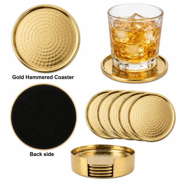 Premium_Hammered_Brass_Coasters_Shiny_Gold_Finish_Round_Height_Set_Of_4