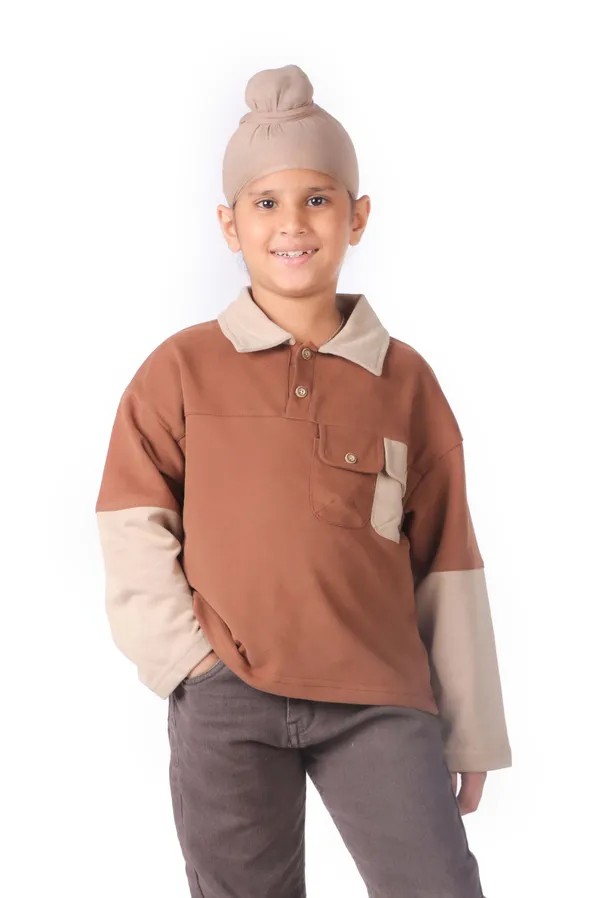 Two_Tone_Collared_Shirt_With_Pocket_Brown