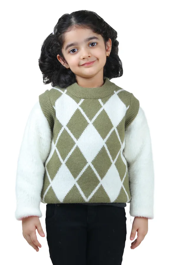 Unisex_Olive_Green_Classic_Checks_Half_Sleeve_Sweater_Olive_Green