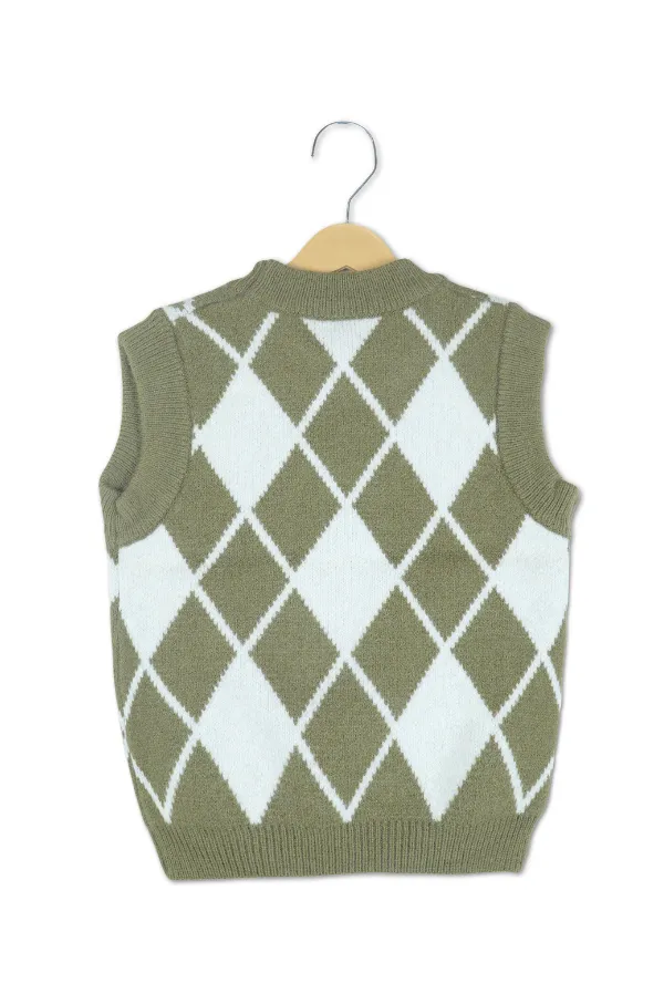 Unisex_Olive_Green_Classic_Checks_Half_Sleeve_Sweater_Olive_Green