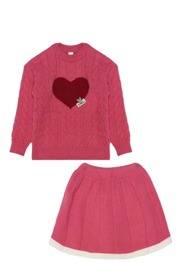 Adorable_Pink_Knitted_Sweater_And_Skirt_Set_With_Heart_Detail