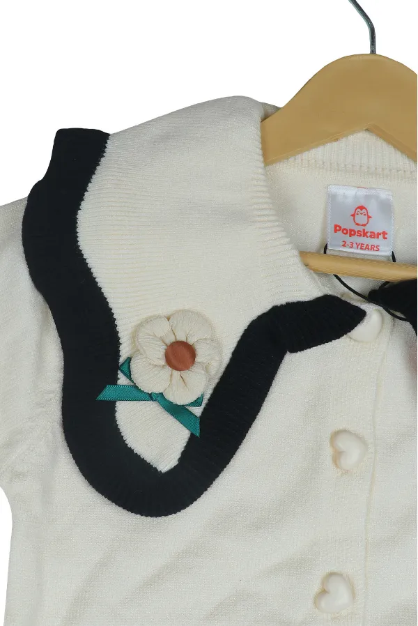 Cream__Sweater_And_Black_Pants_Set_With_Floral_collar