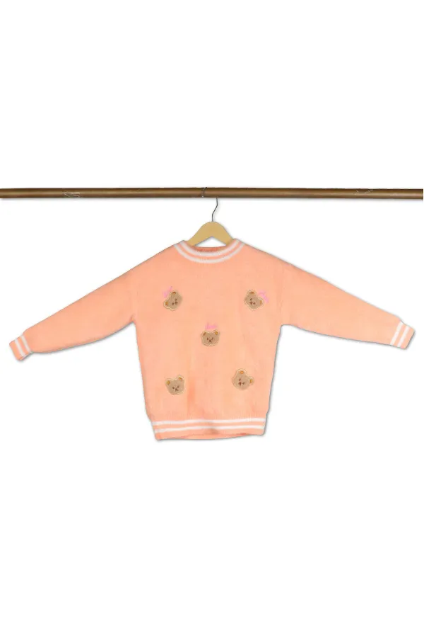 Peach__Sweater_With_Bear_Designs