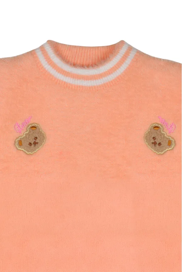 Peach__Sweater_With_Bear_Designs