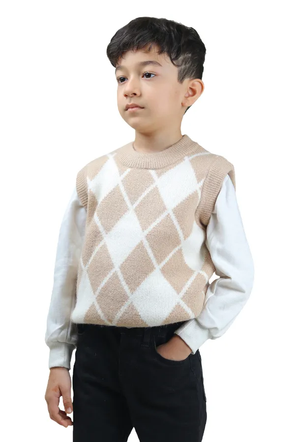 Unisex_Beige_Classic_Checks_Half_Sleeve_Sweater