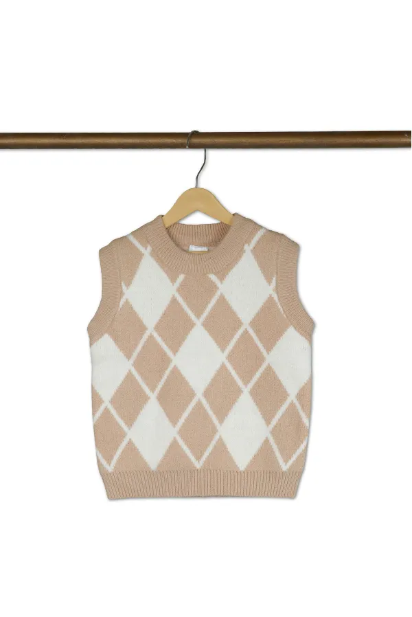 Unisex_Beige_Classic_Checks_Half_Sleeve_Sweater