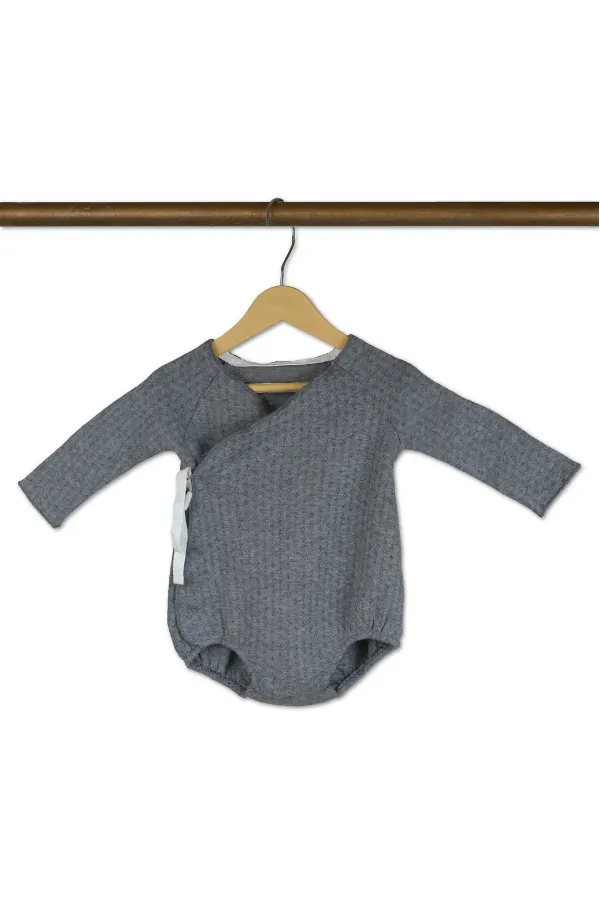 Elegant_Gray_Baby_Onesie_With_White_Ribbon_Tie