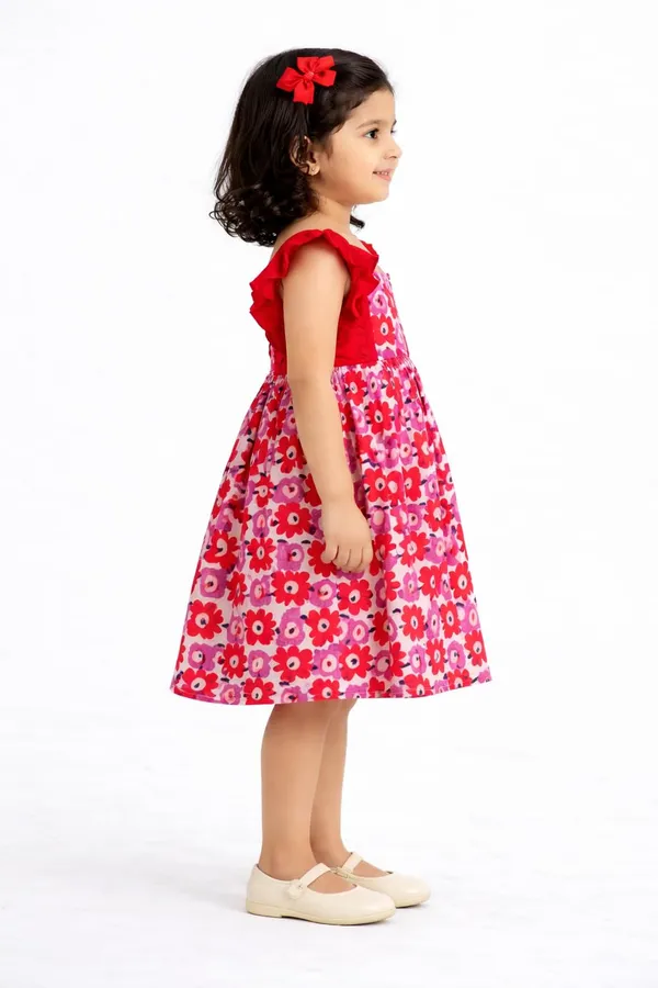 Floral_Print_Dress_With_Red_Ruffle_Sleeves_Pink_And_Red_Flower_Pattern_A_Line_Style