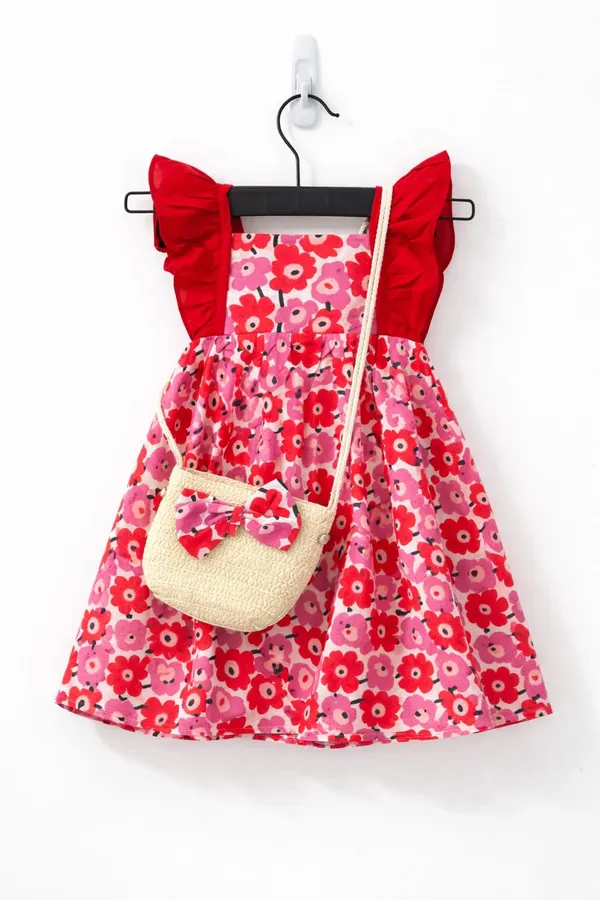 Floral_Print_Dress_With_Red_Ruffle_Sleeves_Pink_And_Red_Flower_Pattern_A_Line_Style