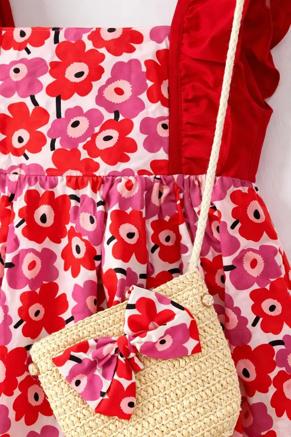 Floral_Print_Dress_With_Red_Ruffle_Sleeves_Pink_And_Red_Flower_Pattern_A_Line_Style