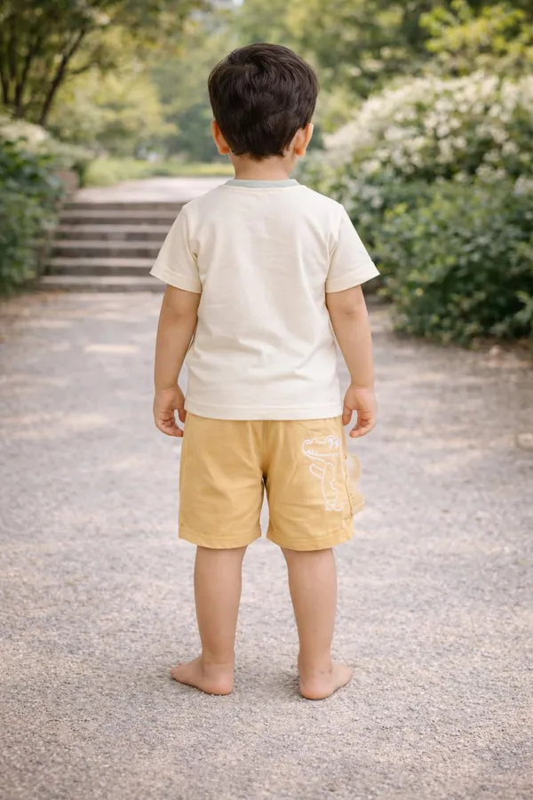 Kids_Cotton_T_Shirt_And_Shorts_Set_Printed_Half_Sleeve_T_Shirt_With_Elastic_Waist_Shorts_Casual_Summer_Outfit_For_Boys_Yellow