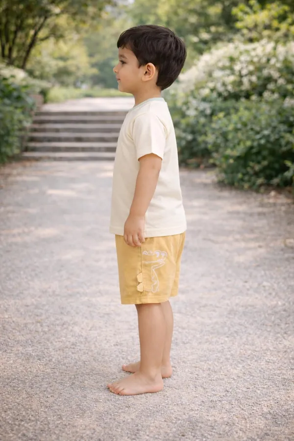 Kids_Cotton_T_Shirt_And_Shorts_Set_Printed_Half_Sleeve_T_Shirt_With_Elastic_Waist_Shorts_Casual_Summer_Outfit_For_Boys_Yellow