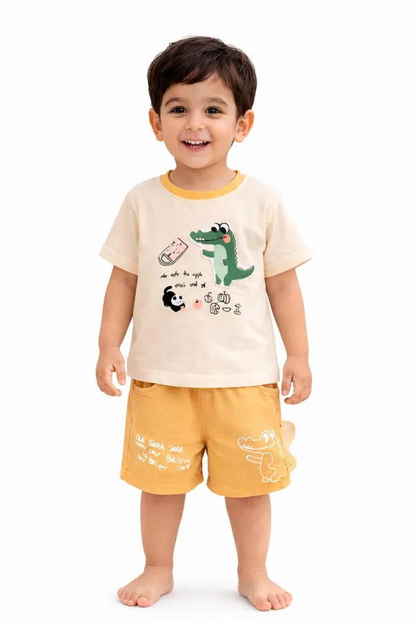 Kids_Cotton_T_Shirt_And_Shorts_Set_Printed_Half_Sleeve_T_Shirt_With_Elastic_Waist_Shorts_Casual_Summer_Outfit_For_Boys_Yellow