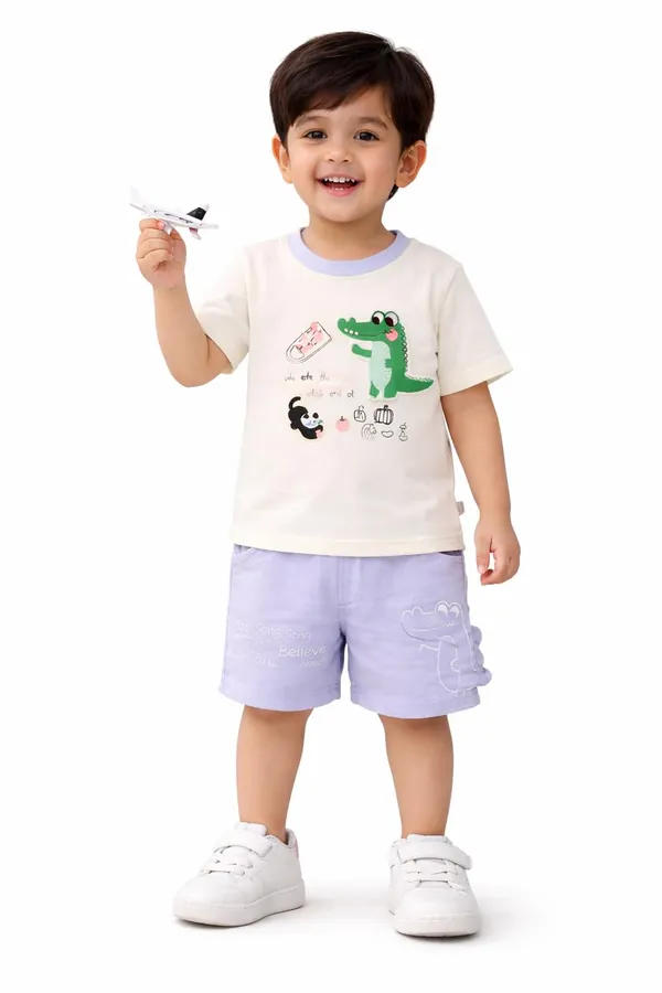 Kids_Cotton_T_Shirt_And_Shorts_Set_Printed_Half_Sleeve_T_Shirt_With_Elastic_Waist_Shorts_Casual_Summer_Outfit_For_Boys_Lavender