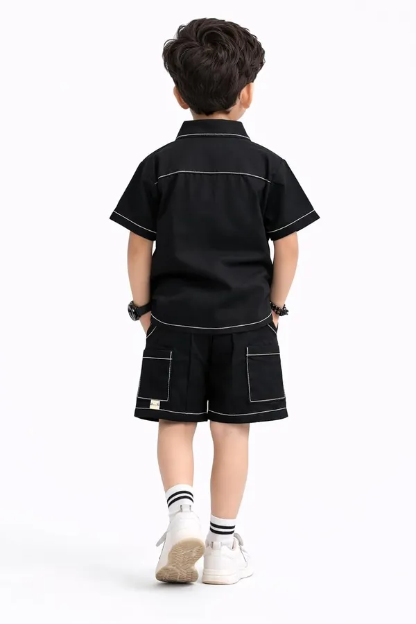 Boys_Cotton_Shirt_Shorts_Clothing_Set_With_Inner_T_Shirt_Half_Sleeve_Summer_Outfit_Casual_Kids_Co_Ord_Set_Black