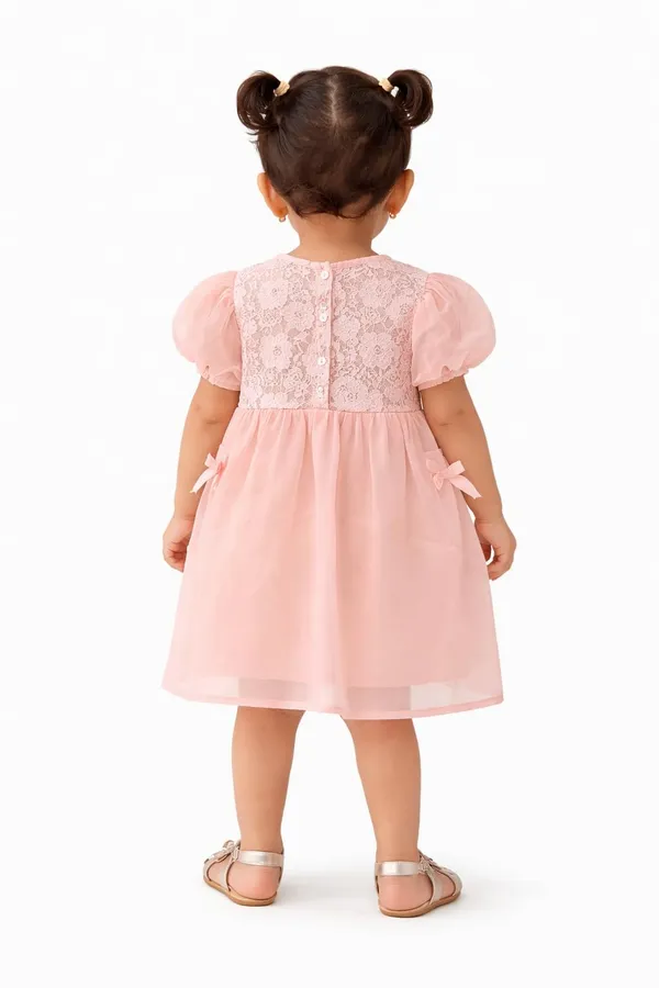 Girls_Lace_Party_Dress_Puff_Sleeve_Cute_Kids_Frock_Soft_Comfortable_Toddler_Dress_Pink