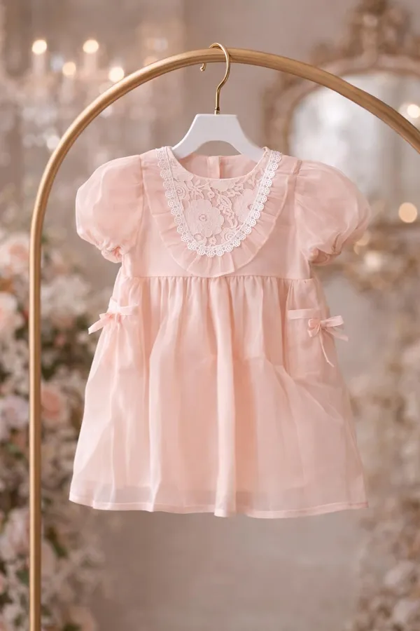 Girls_Lace_Party_Dress_Puff_Sleeve_Cute_Kids_Frock_Soft_Comfortable_Toddler_Dress_Pink