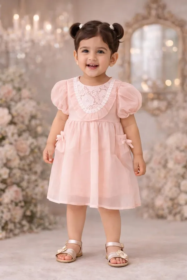 Girls_Lace_Party_Dress_Puff_Sleeve_Cute_Kids_Frock_Soft_Comfortable_Toddler_Dress_Pink