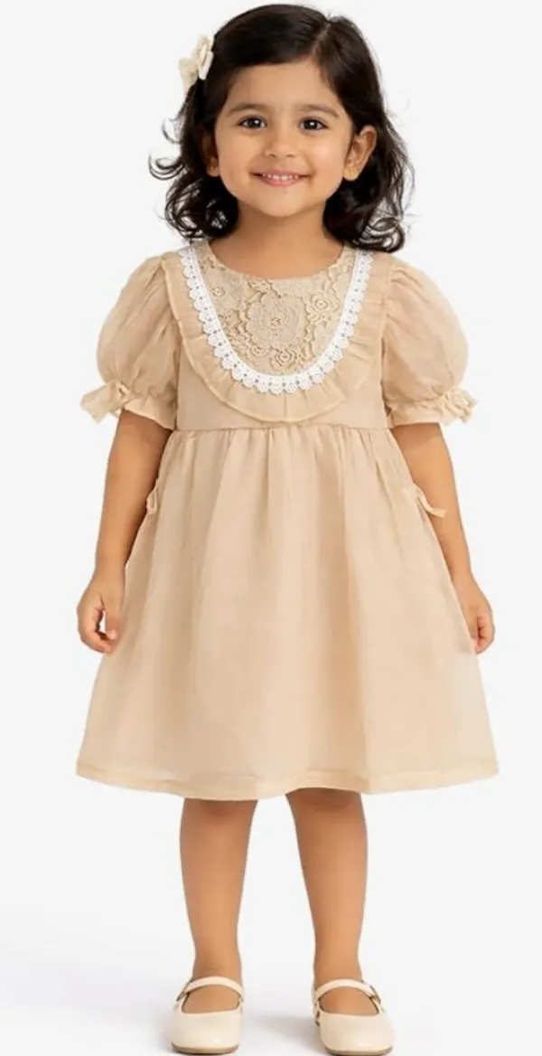 Girls_Lace_Party_Dress_Puff_Sleeve_Cute_Kids_Frock_Soft_Comfortable_Toddler_Dress_Beige