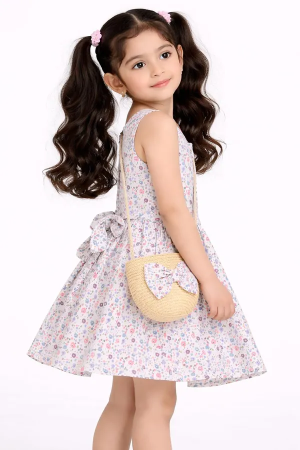 Girls_Floral_Printed_Sleeveless_Dress_With_Cute_Sling_Bag_Kids_Summer_Casual_Dress_Stylish_Party_Holiday_Wear_For_Girls_Pink