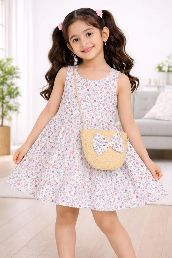 Girls_Floral_Printed_Sleeveless_Dress_With_Cute_Sling_Bag_Kids_Summer_Casual_Dress_Stylish_Party_Holiday_Wear_For_Girls_Pink