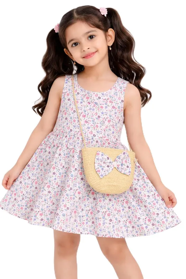 Girls_Floral_Printed_Sleeveless_Dress_With_Cute_Sling_Bag_Kids_Summer_Casual_Dress_Stylish_Party_Holiday_Wear_For_Girls_Pink