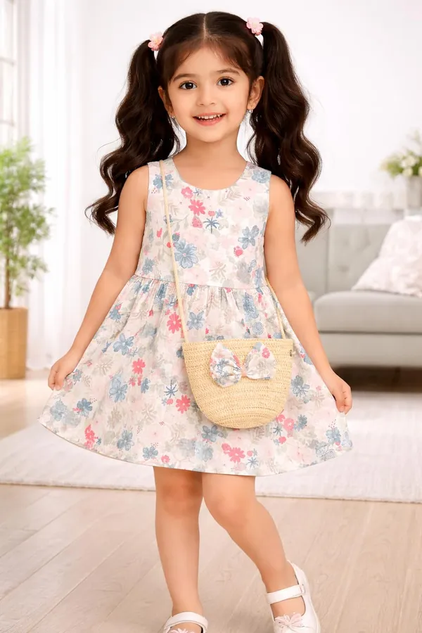 Girls_Floral_Printed_Sleeveless_Dress_With_Cute_Sling_Bag_Kids_Summer_Casual_Dress_Stylish_Party_Holiday_Wear_For_Girls_Pink