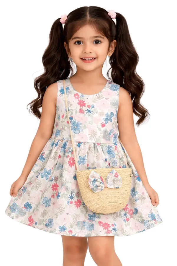 Girls_Floral_Printed_Sleeveless_Dress_With_Cute_Sling_Bag_Kids_Summer_Casual_Dress_Stylish_Party_Holiday_Wear_For_Girls_Blue