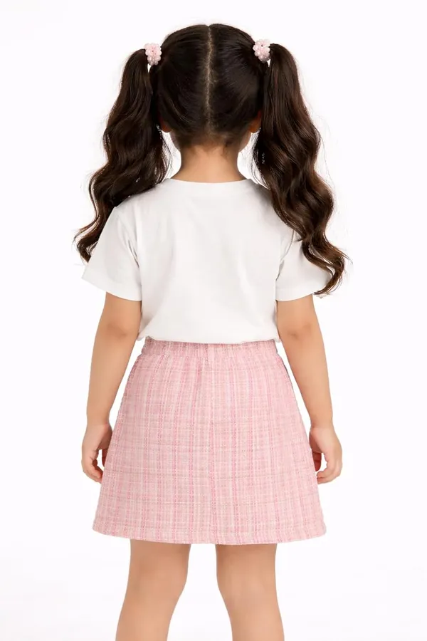 Girls_Teddy_Print_T_Shirt_And_Tweed_Skirt_Set_Cute_Summer_Co_Ord_Outfit_For_Kids_Stylish_2_Piece_Clothing_Set_Blue