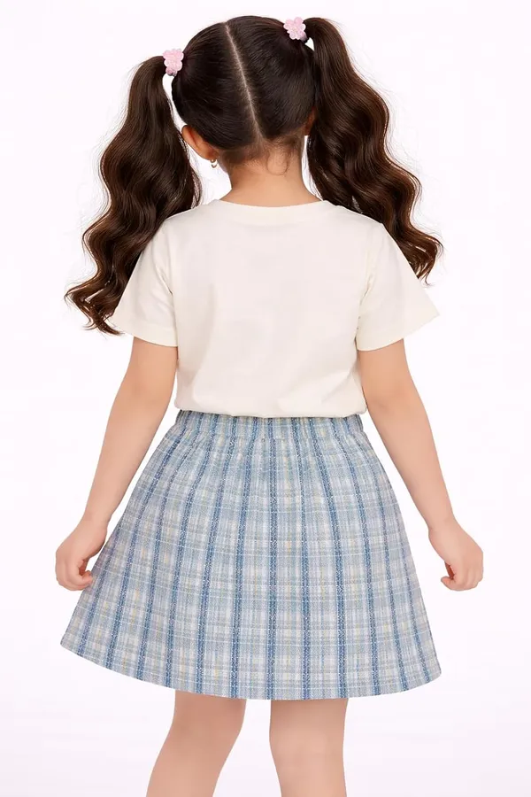 Girls_Teddy_Print_T_Shirt_And_Tweed_Skirt_Set_Cute_Summer_Co_Ord_Outfit_For_Kids_Stylish_2_Piece_Clothing_Set_Blue