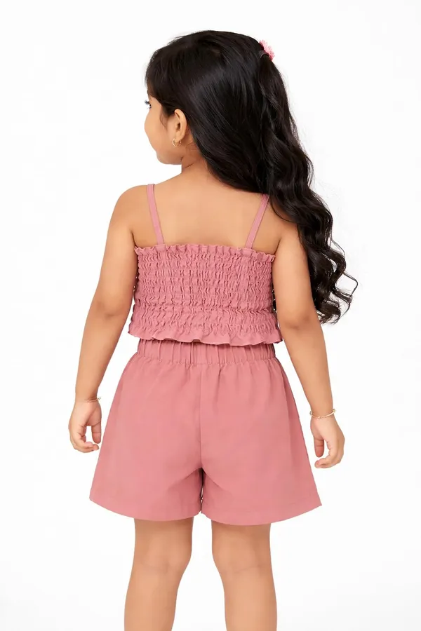 Girls_Bow_Crop_Top_And_Shorts_Set_Cute_Summer_Co_Ord_Outfit_For_Kids_Stylish_Casual_2_Piece_Clothing_Set_Pink