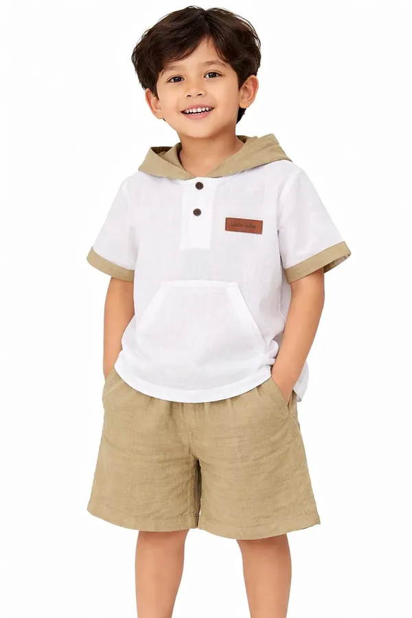 Boys_Cotton_Hooded_T_Shirt_And_Shorts_Set_Summer_Casual_Outfit_Soft_Breathable_Clothing_Set_For_Boys_Green