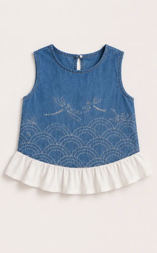 Girls_Denim_Embroidered_Top_&_Pants_Co-ord_Set