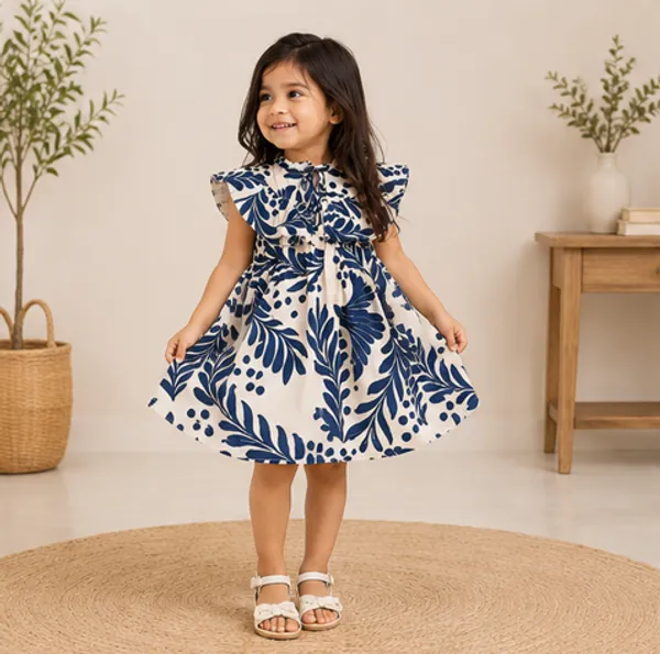 Boys_Light_Blue_Striped_Henley_Shirt_and_Maroon_Shorts_Set_and_Navy_Blue_Botanical_Print_Ruffle-Front_Tiered_Dress_for_Girls