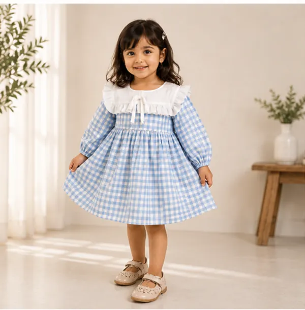 Coastal_Blue_Striped_Linen_Shirt_and_Shorts_Set_and_Blue_and_White_Gingham_Check_Dress_with_White_Collar_for_Baby_Girls