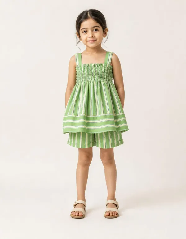 Girls_Green_Smocked_Cotton_Top_&_Shorts_Co-ord_Set