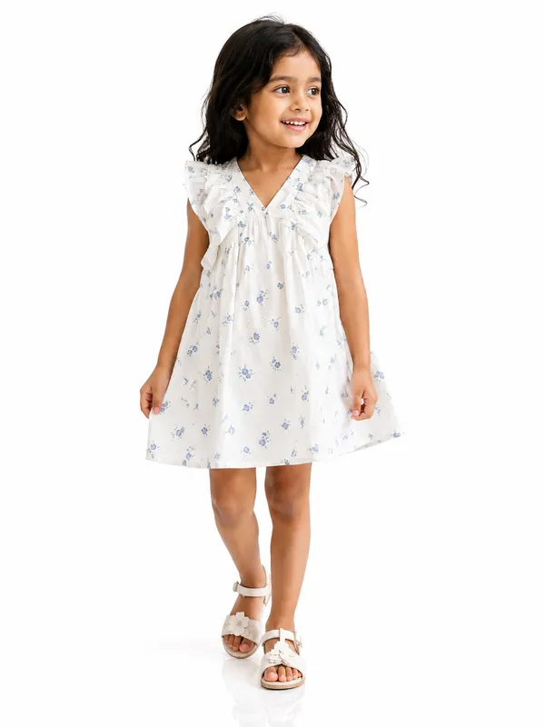 White_Cotton_Ruffle_Shoulder_Floral_Dress