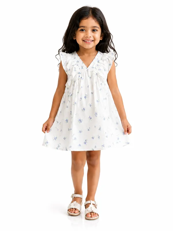 White_Cotton_Ruffle_Shoulder_Floral_Dress