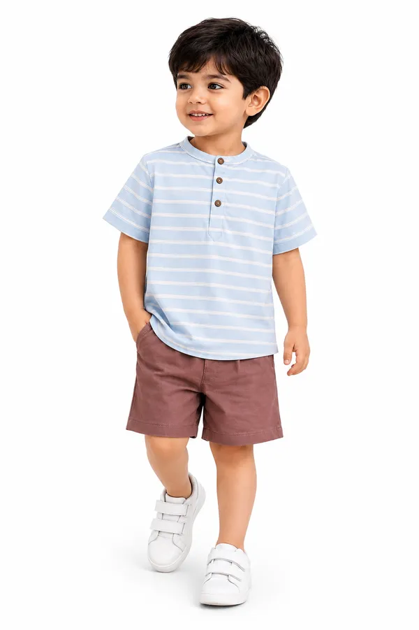 Boys_Light_Blue_Striped_Henley_Shirt_and_Maroon_Shorts_Set