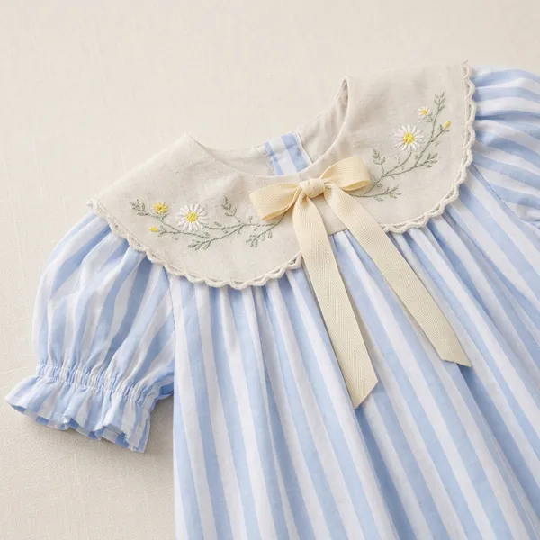 Blue_Striped_Collared_Dress_for_Girls_with_Puffed_Sleeves_and_Bow_Detail