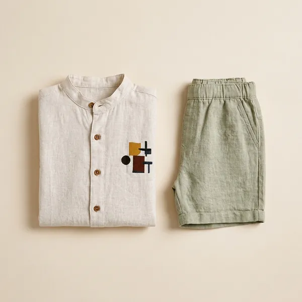 Boys_White_Shirt_with_Geometric_Pocket_Detail_and_Sage_Green_Shorts_Set