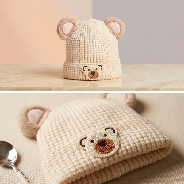 Adorable_Baby_Knit_Hat_With_Teddy_Bear_Design_Yellow